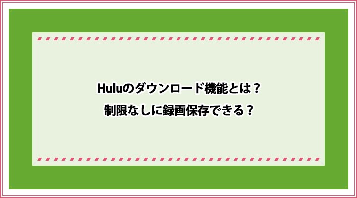 Huluのダウンロード機能とは 制限なしに録画保存できる おすすめエニタイム